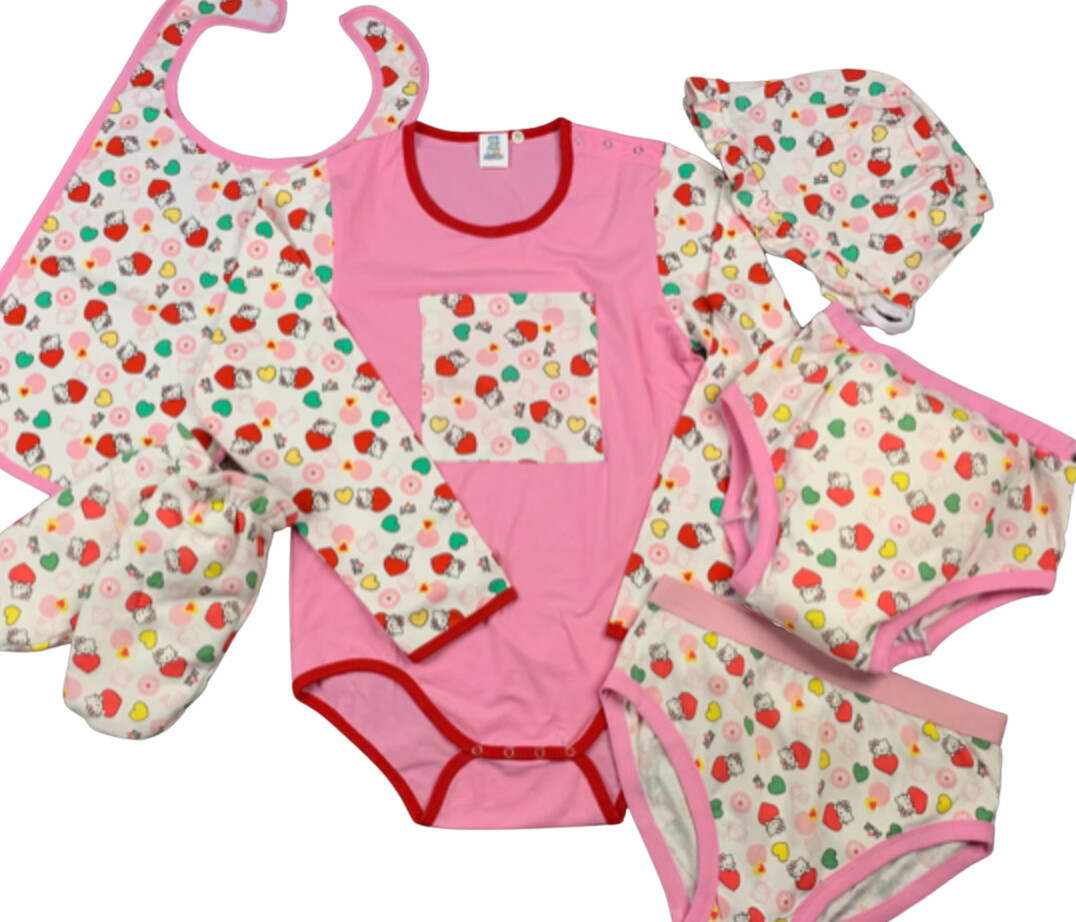 Adult POCKET, snap shoulder HEII0 KlTTY bodysuit romper