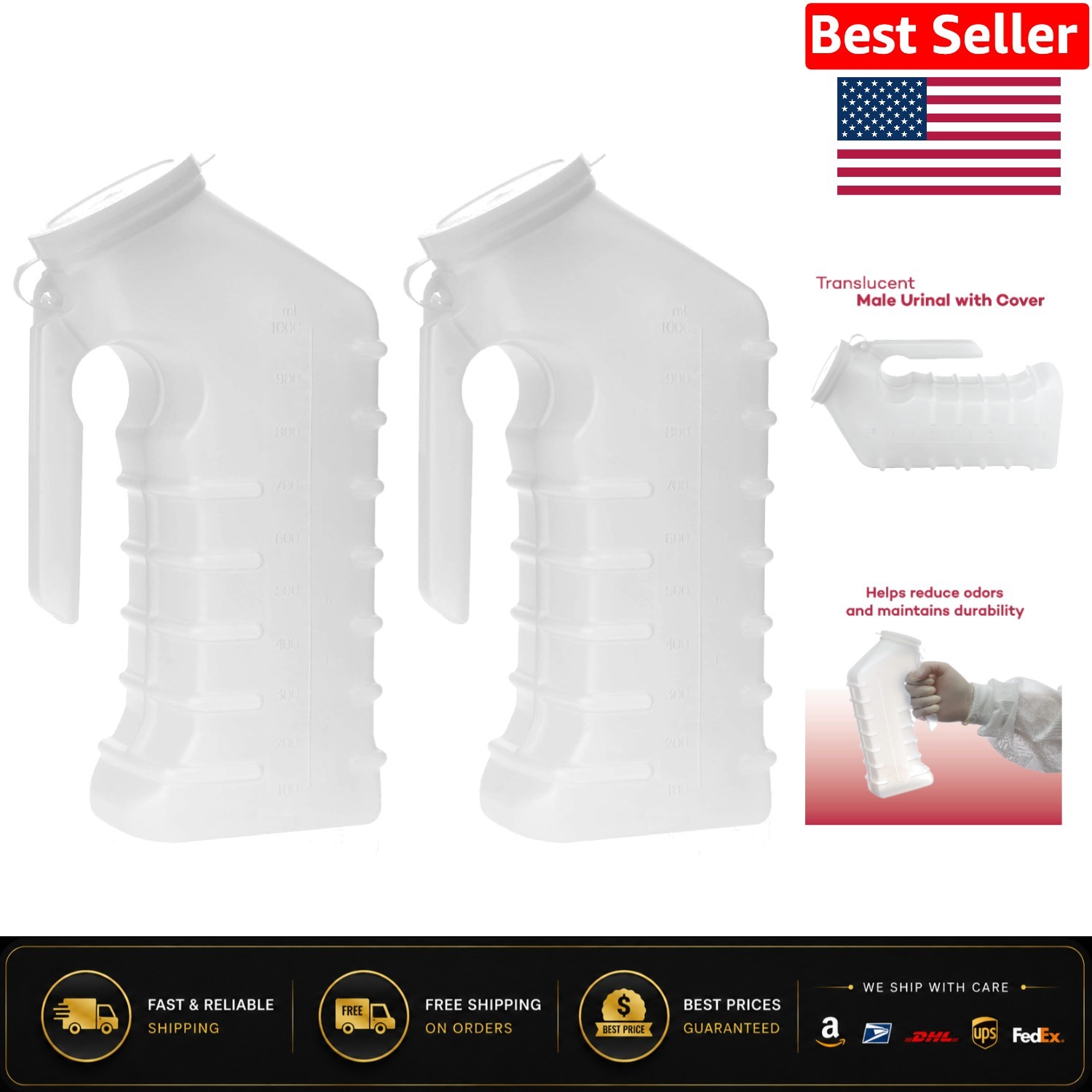 Ergonomic Male Urinal with Spill-Proof Design – Convenient Outdoor Use, 2 Pack