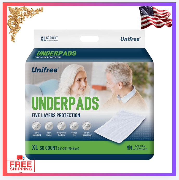 New Disposable Underpads XL 30×36 In Super Absorbent Bed Pads 50 Count Blue