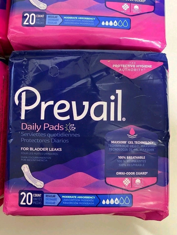 Prevail Daily Pads for Bladder Leaks Women’s Regular 20 Count Pack Lot of 4 PKS