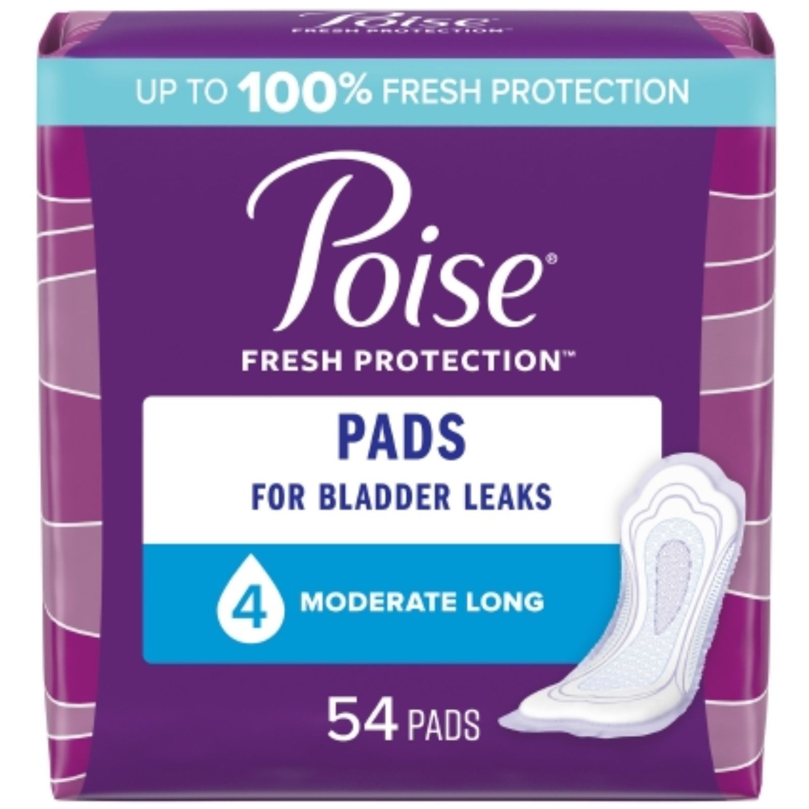 Poise Incontinence Pad 12.2″ L Long Length Moderate 108 Count
