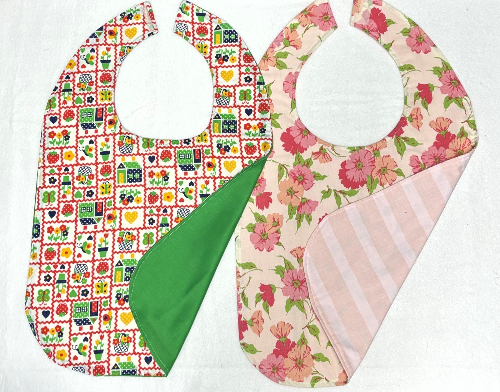Adult Bibs 2 Pack Special Needs Elderly Handmade Reversible Floral NEW