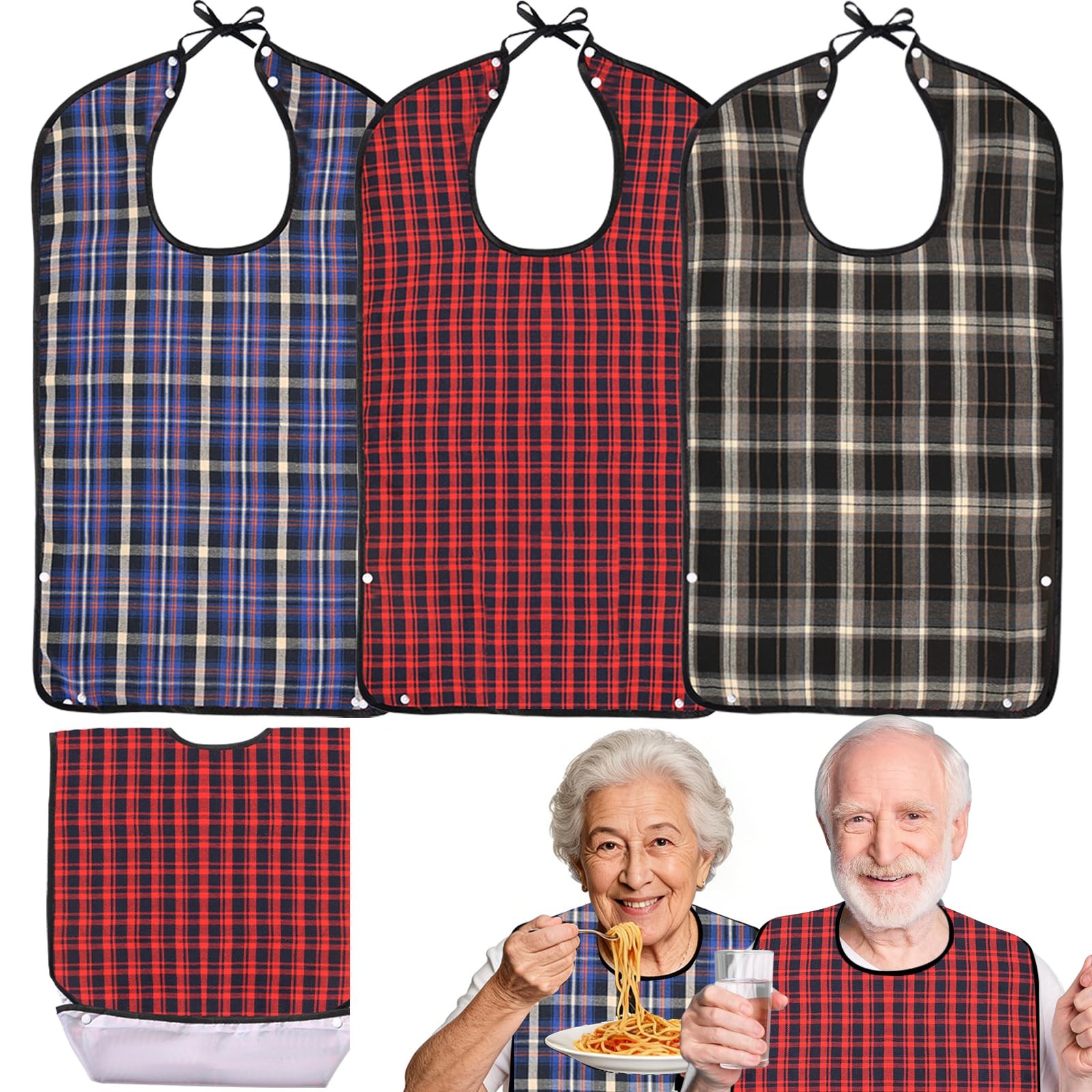 Oulisen 3 Pcs Adult Bibs For Men Women Washable, Adult, Classic Plaid