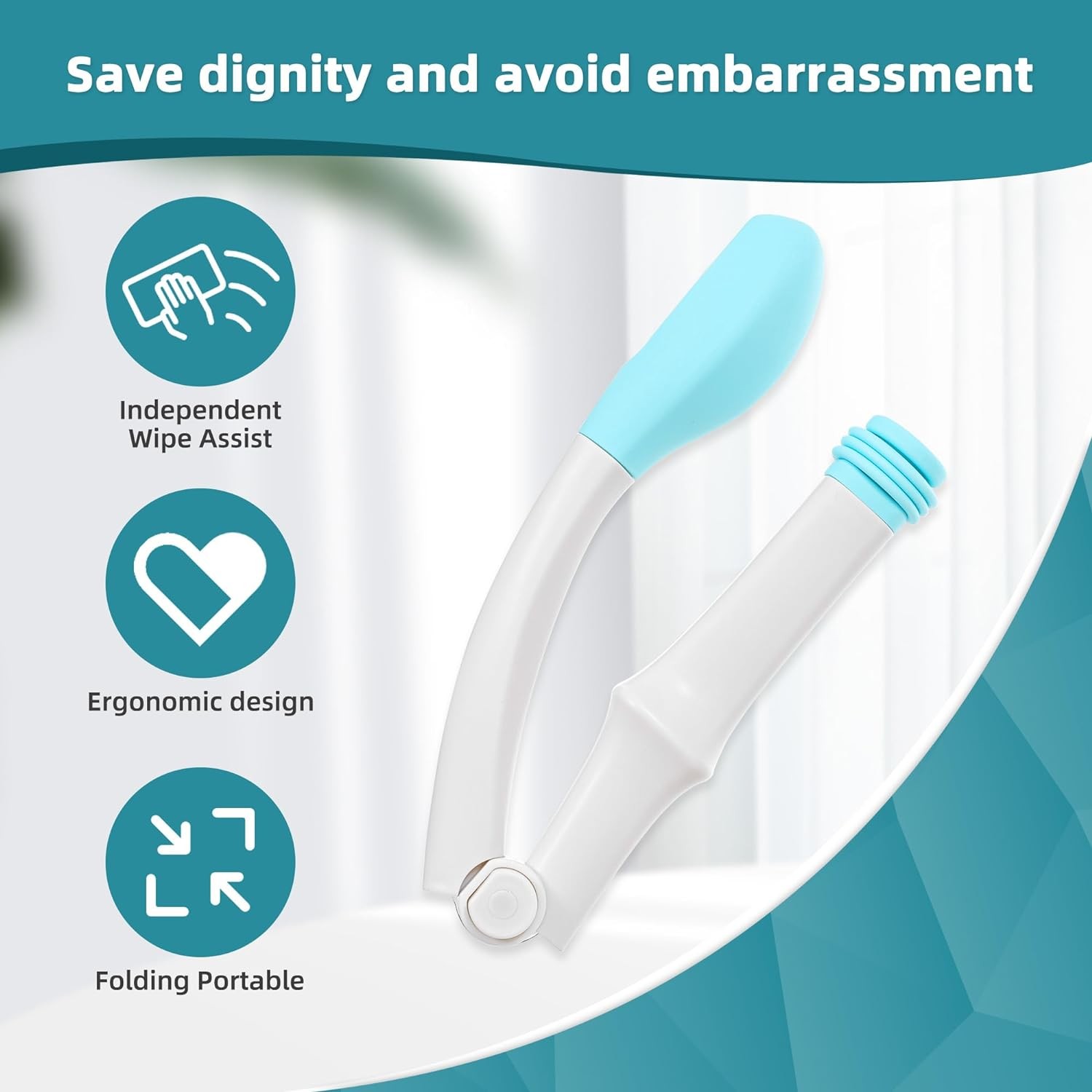 Portable Toilet Aids for Wiping – 15.7” Press to Fold Long Reach Comfort Bott…