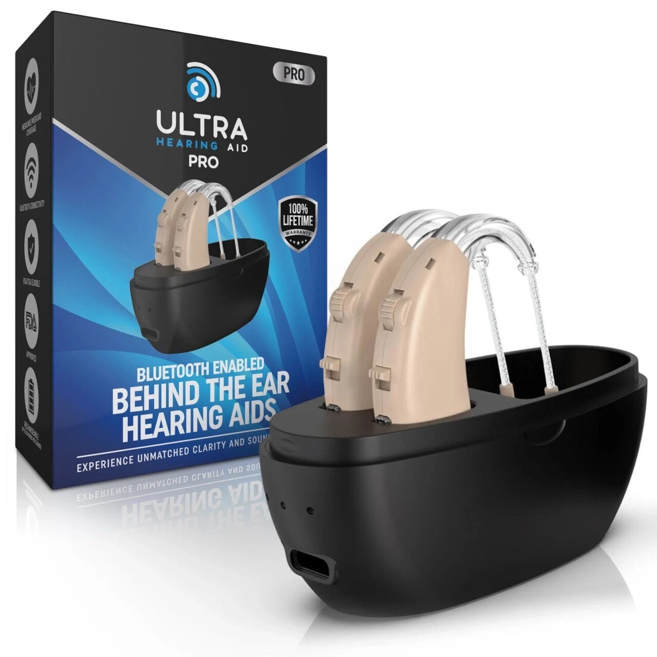 Ultra Pro Hearing Aids Bluetooth Enabled Rechargeable Noise Canceling Pair New