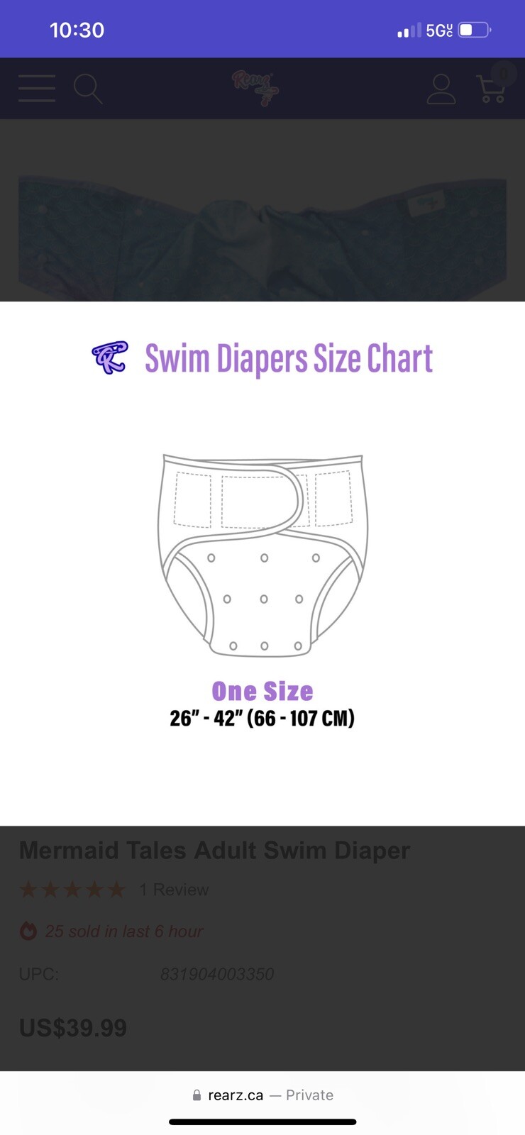 New Rearz Mermaid Adult Swim Diaper