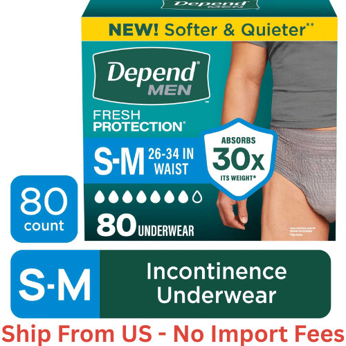 Depend Fresh Protection Incontinence Underwear for Men, Adult Diapers, S/M, 80Ct