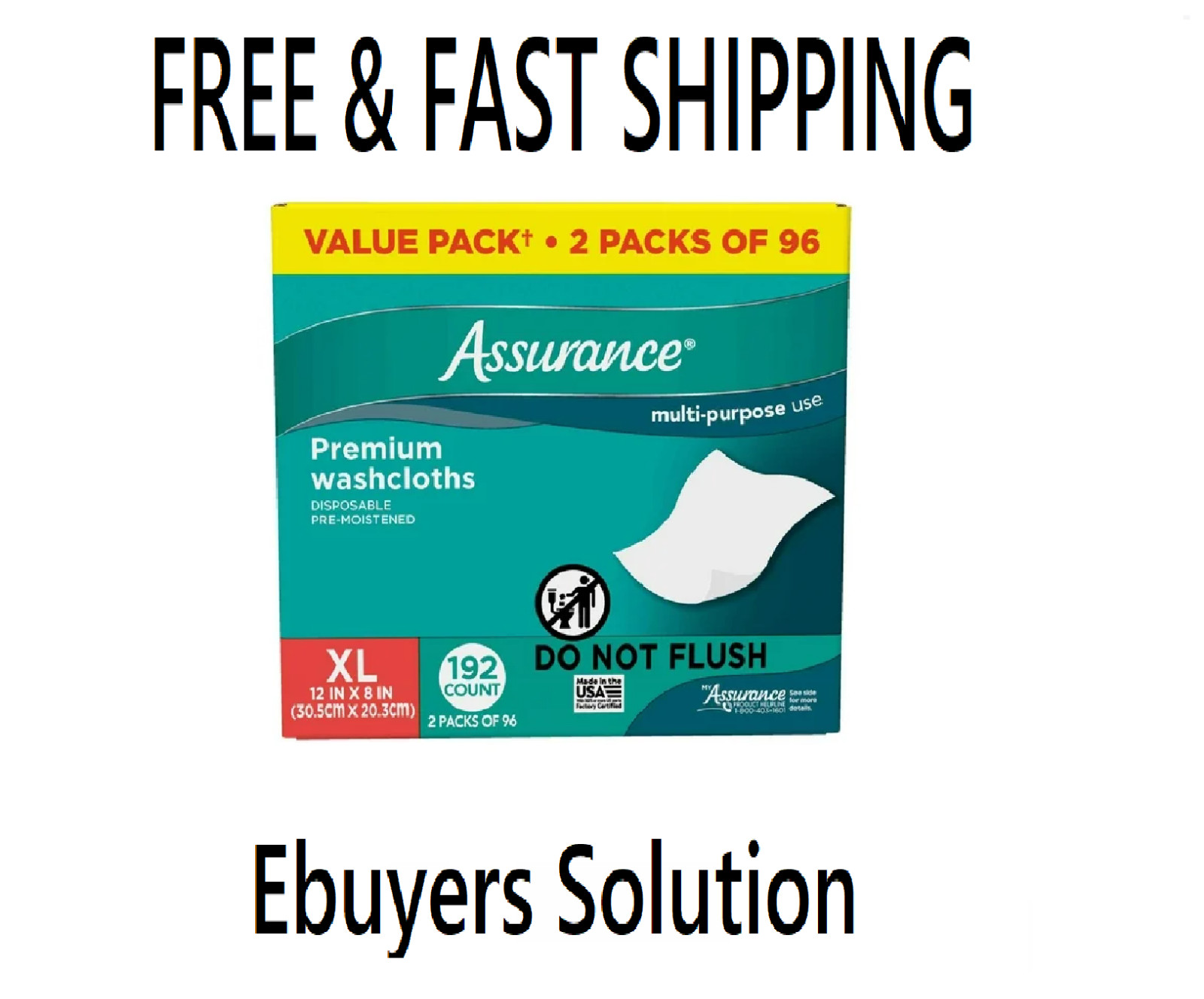 Assurance Premium Disposable Washcloth Wipes, XL (192 Count)