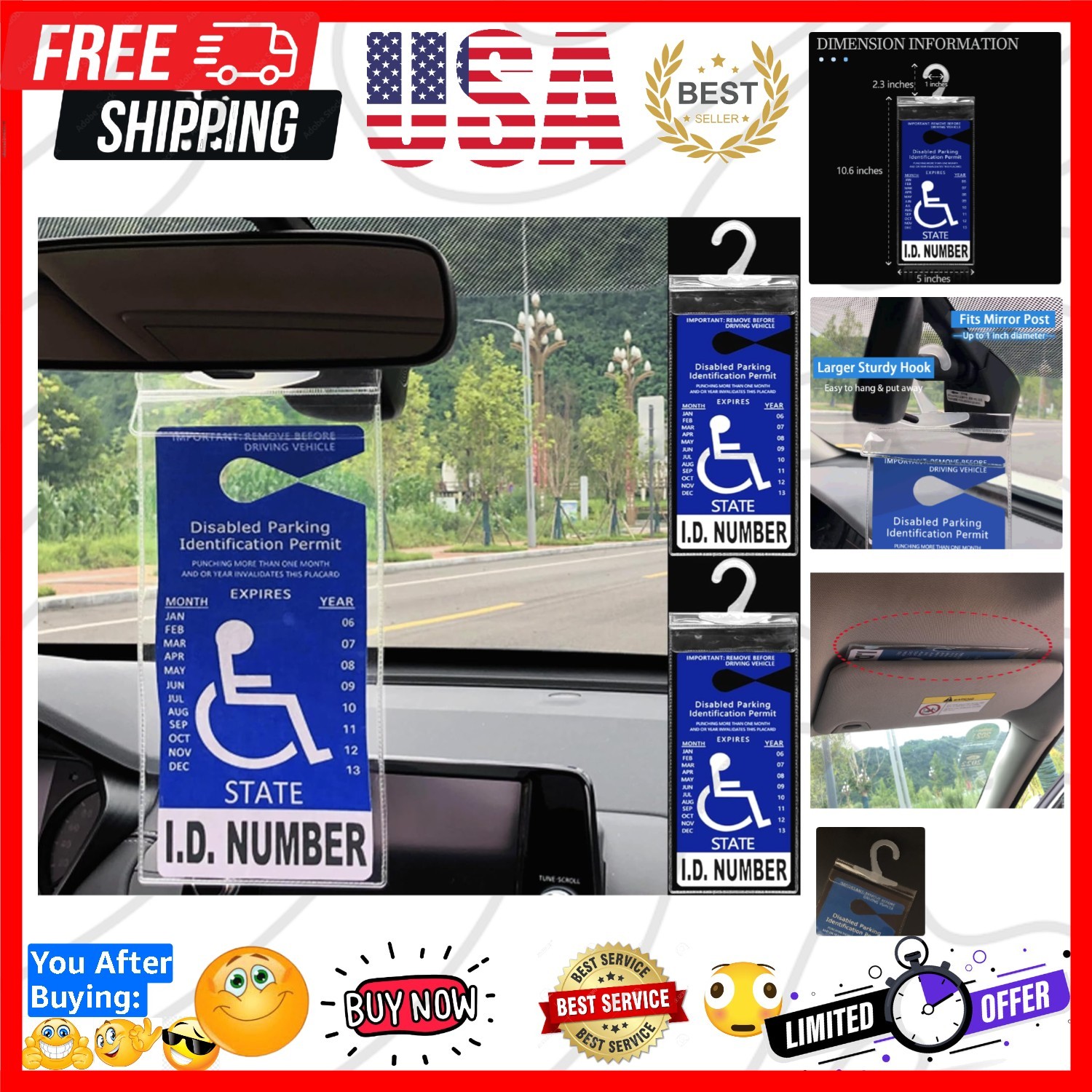 2 PCS Handicap Placard Holder for Auto, Ultra Transparent Handicapped Placard…
