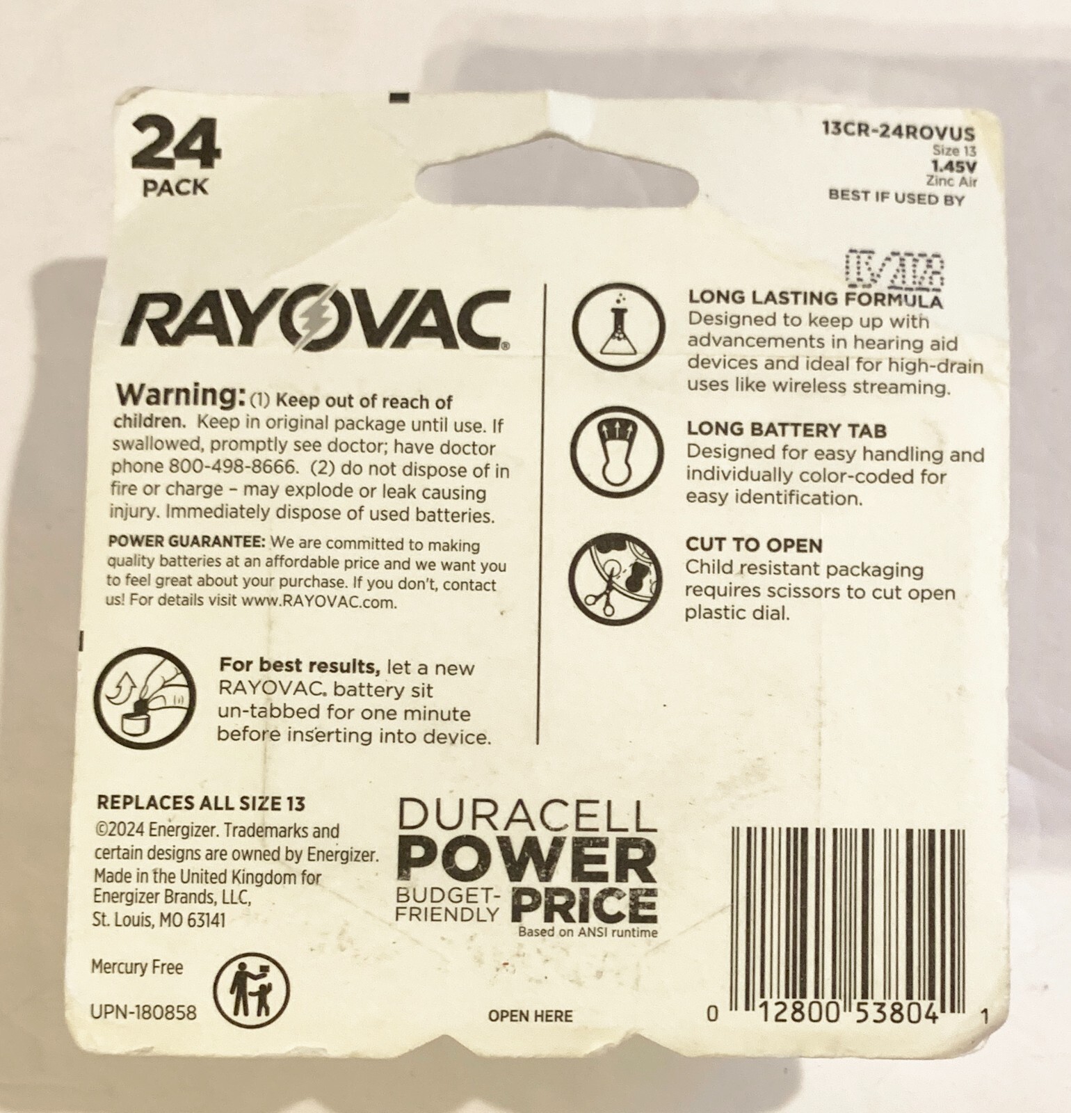 Sealed Rayovac Hearing Aid Batteries-24 Pack Size 13-Expiration Datre March 2028