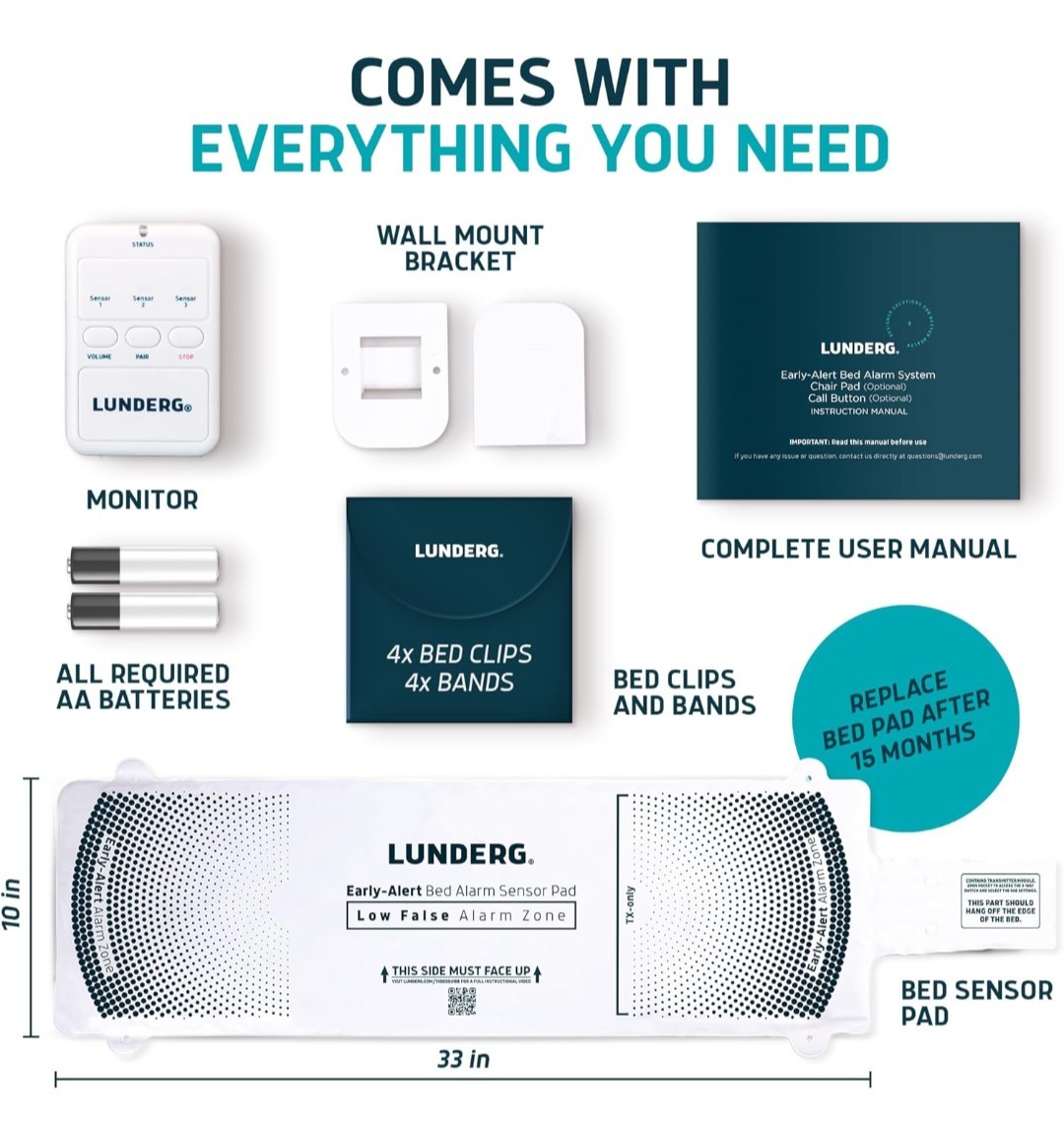 Lunderg Early Alert Bed Alarm for Elderly Adults – Wireless Sensor Pad & Pager