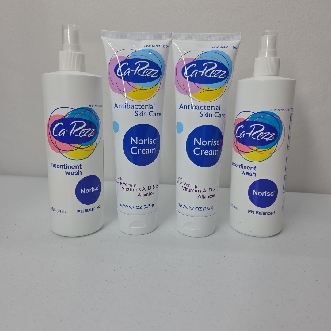 2 Ca-Rezz Skin care Norisc Cream 9.7 oz + 2 Incontinent Wash 16 Oz Exp 01/2028