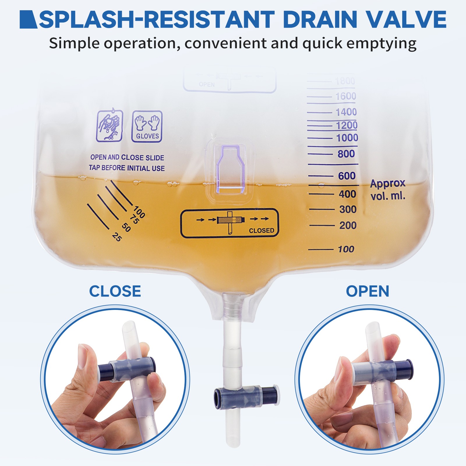 Pack of 10 Large Urinary Drainage Bag w/ Anti-Reflux Chamber 2000ml Capacity USA