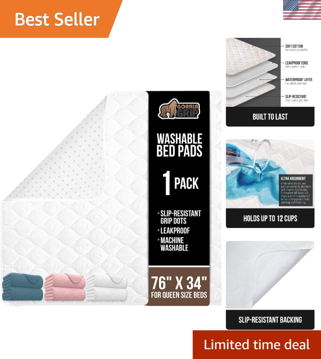 Washable Underpads, 76×34 Waterproof Reusable Heavy Absorbency Incontinence B…