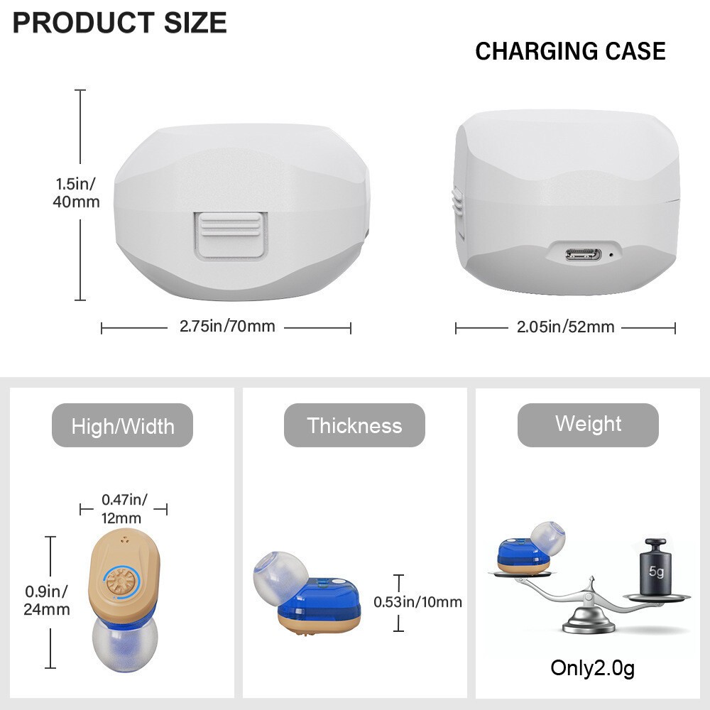 Mini Hearing Aids for Seniors ITE Rechargeable Hearing Noise Cancelling