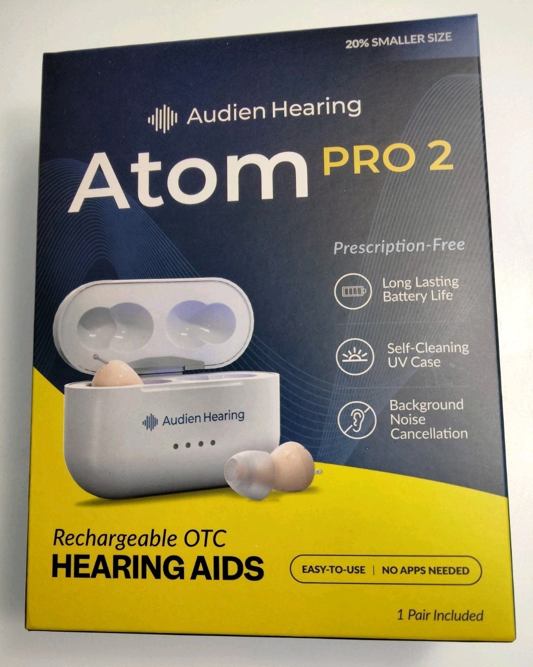 Audien ATOM PRO 2 Wireless Rechargeable OTC Hearing Aids New Sealed