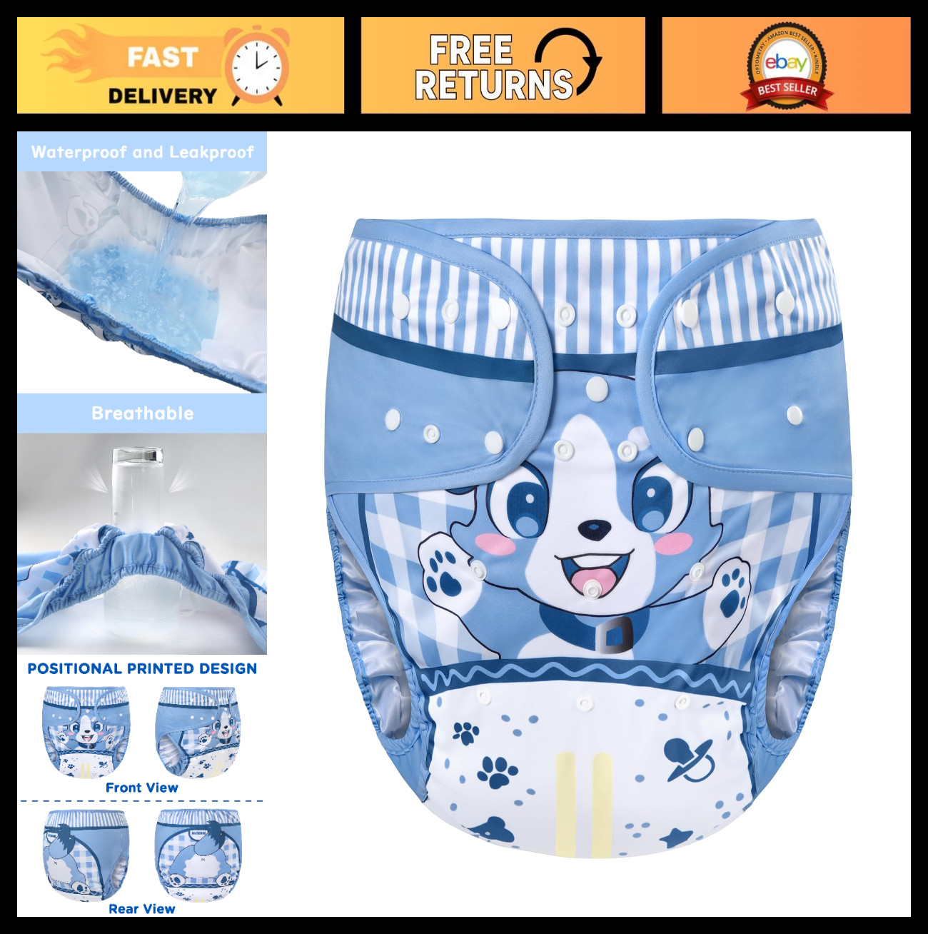 Adjustable Waterproof Cloth Adult Diaper Wrap Cover – Washable & Reusable, Littl