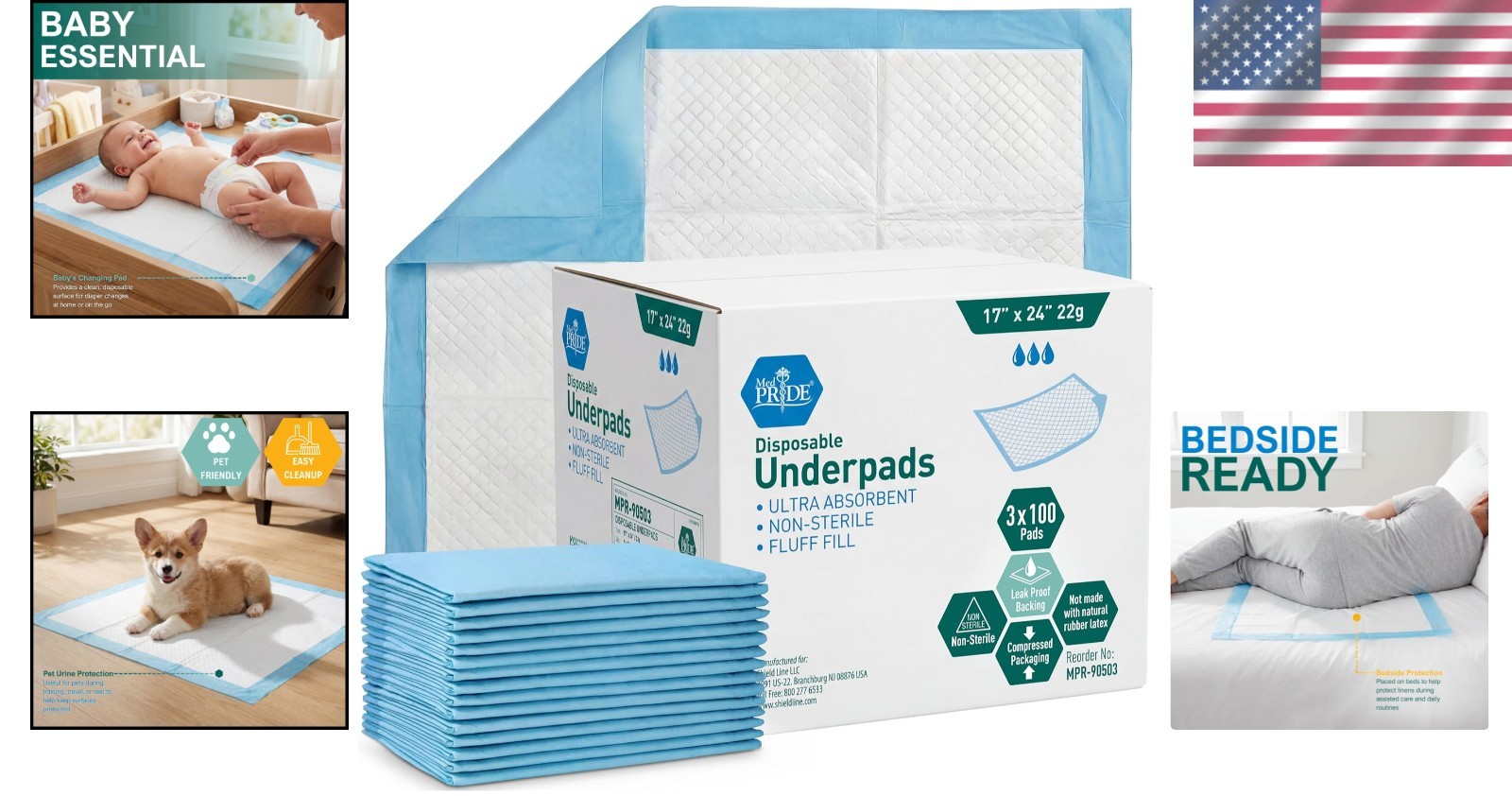 Medpride 17” x 24” Disposable Underpads 100-Count – Super Absorbent Protection