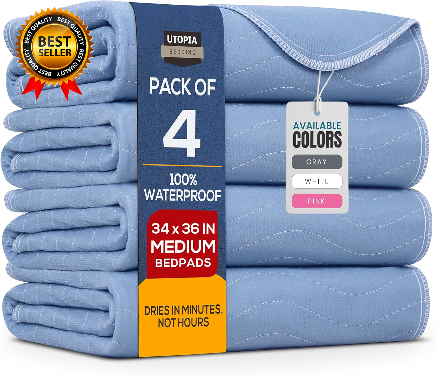 Washable Underpads 34″ X 36″ (Pack of 4), Waterproof Reusable Heavy