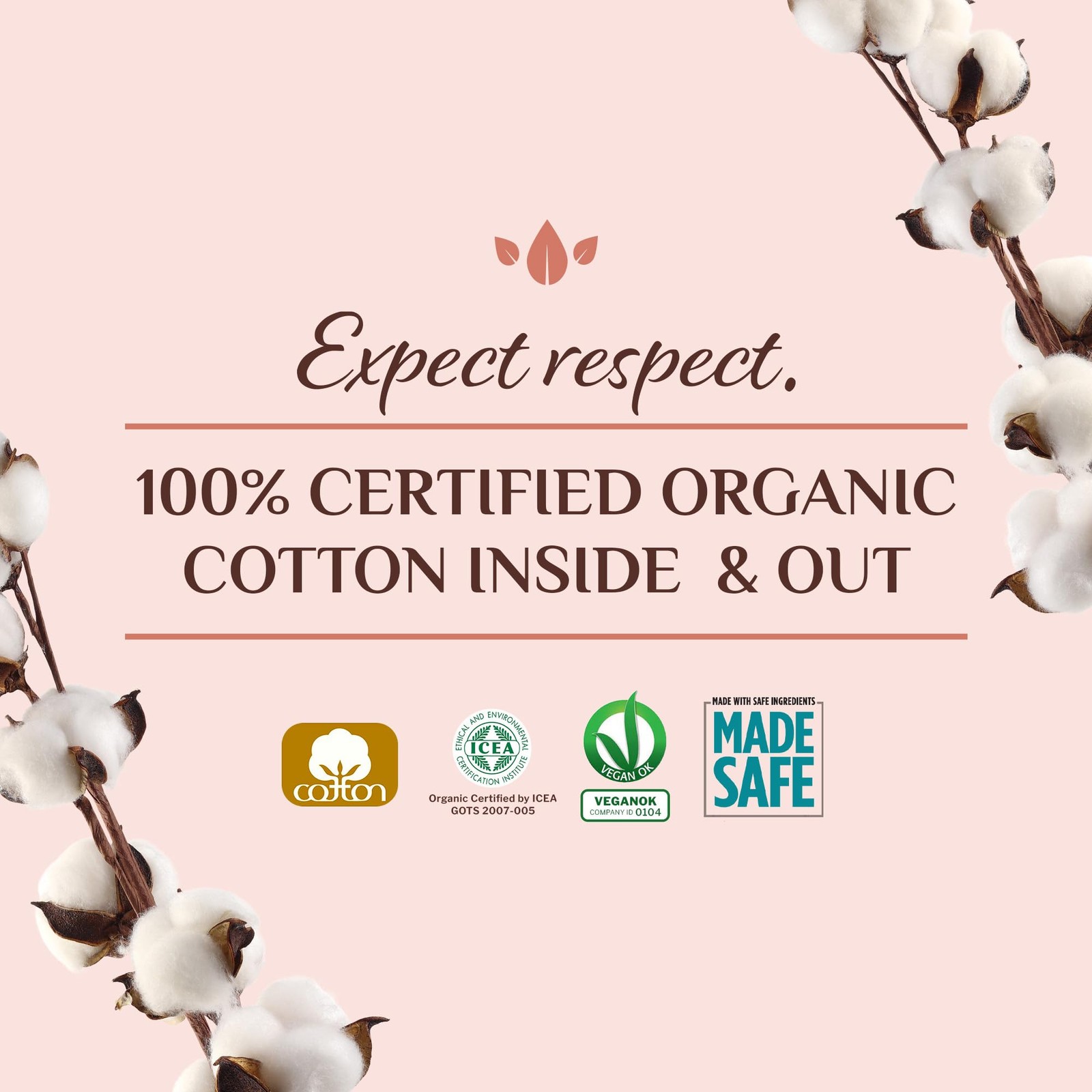 Organyc Hospital Postpartum Pads 100 Organic Cotton Heavy Flow 12 Count