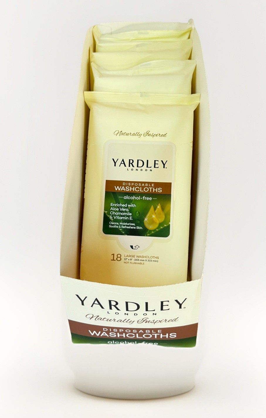 4 packages Disposable Washcloths 18/Pk by Yardley London 12 x 8” Long(72 total)