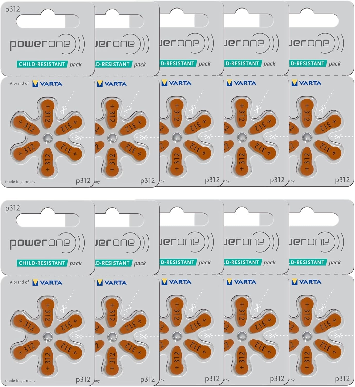 60 Zinc-Air PowerOne Hearing Aid Batteries Type 312 – Quality Sound Performance