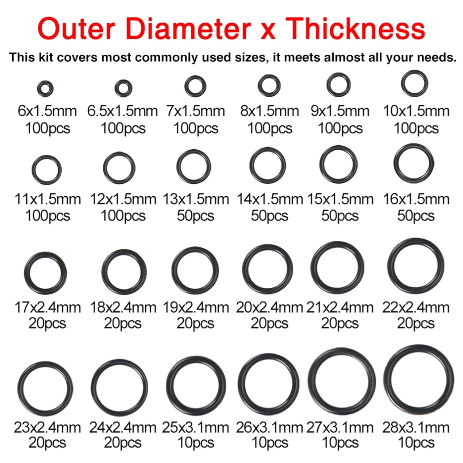1200Pcs Nitrile O Ring Kit 24 Sizes Assortment for Plumbing^