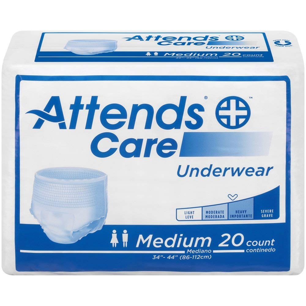 Attends Care Disposable Underwear Pull On with Tear Away Seams Medium, White