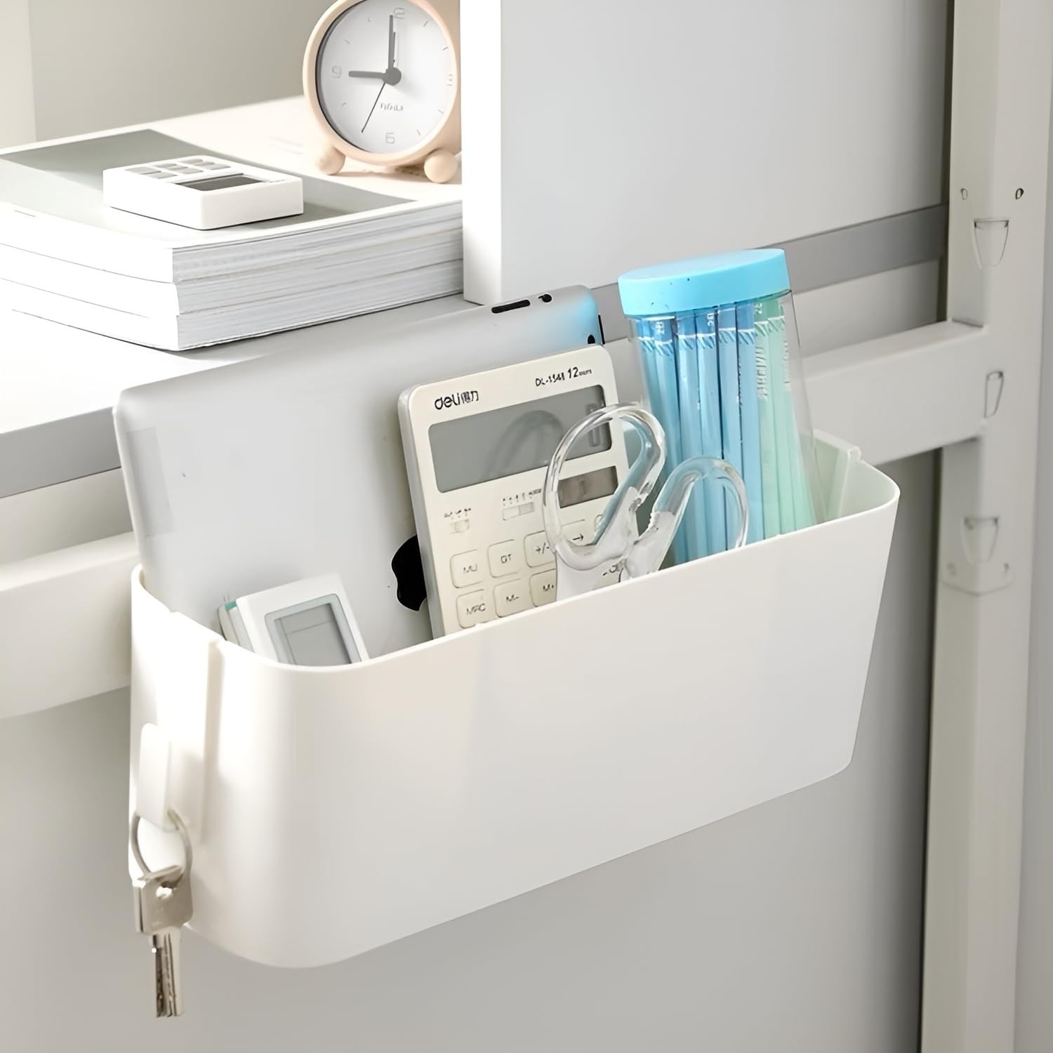 Bedside Organzier Caddy Hanging, Plastic Bunk Bed Shelf with Hooks, Large Sto…