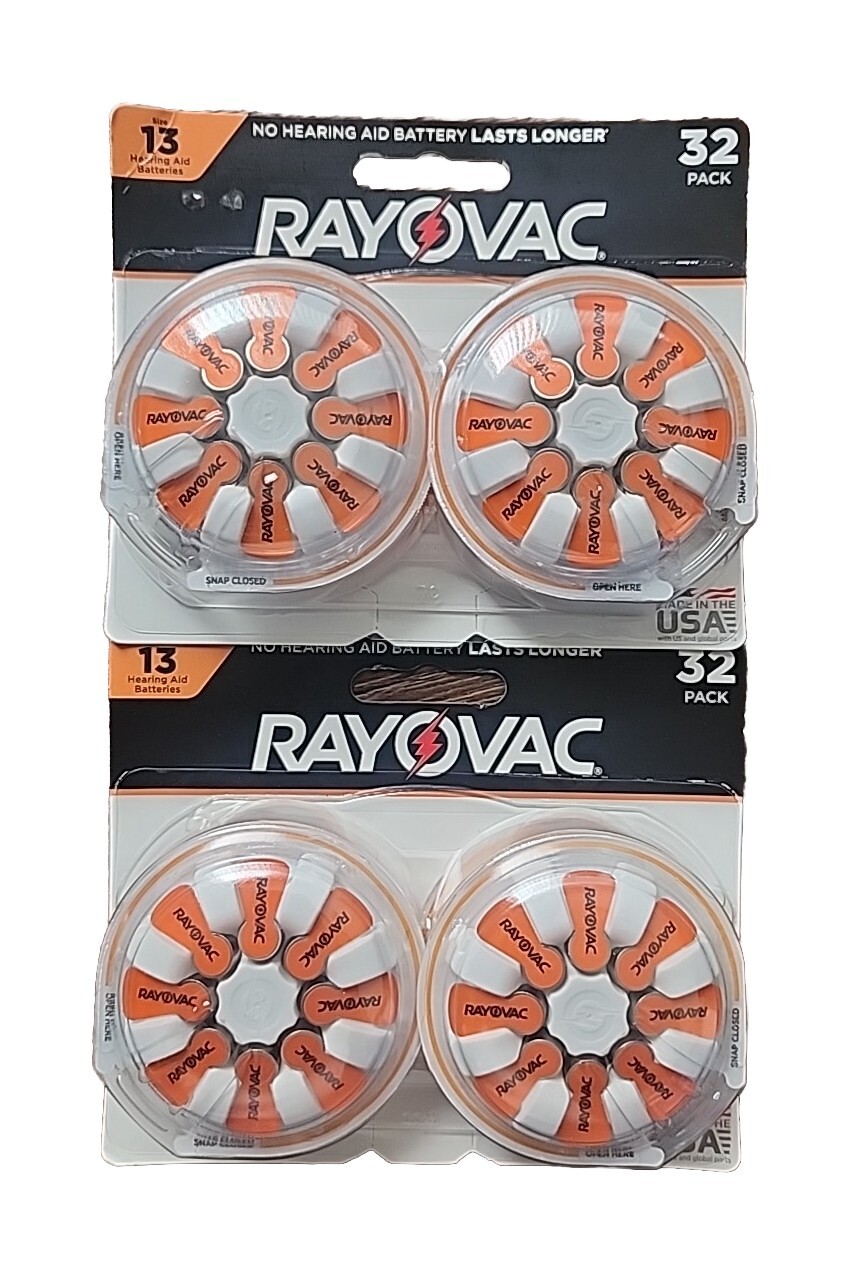 2 Packs Of NEW Rayovac Size13Long Lasting HearingAidBatteries-32 Pack Exp 03/25