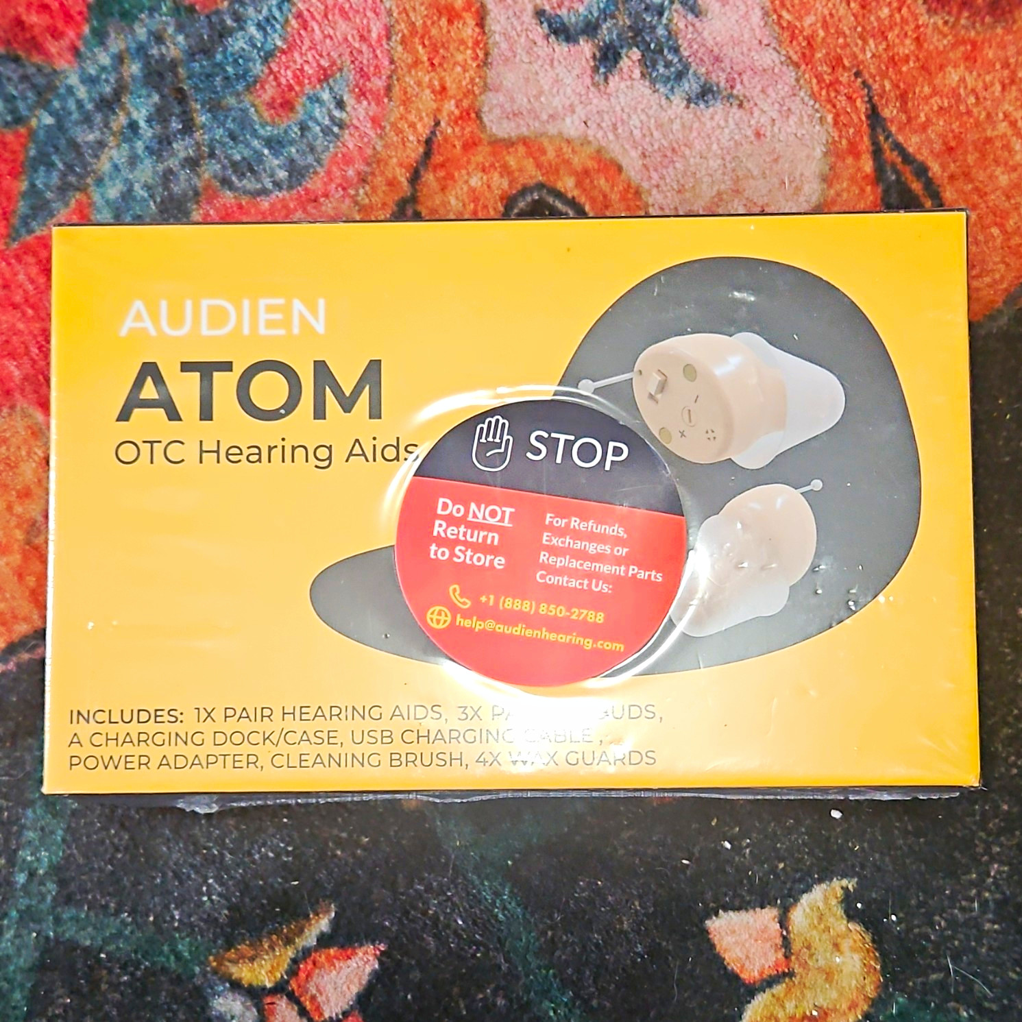 Audien Atom OTC ITC Rechargeable Beige Hearing Aids w/ Charging Case Kit