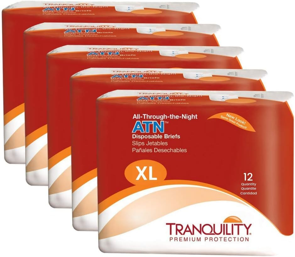 Premium ATN Disposable Briefs with Tabs, Overnight Protection Superabsorbent Cor
