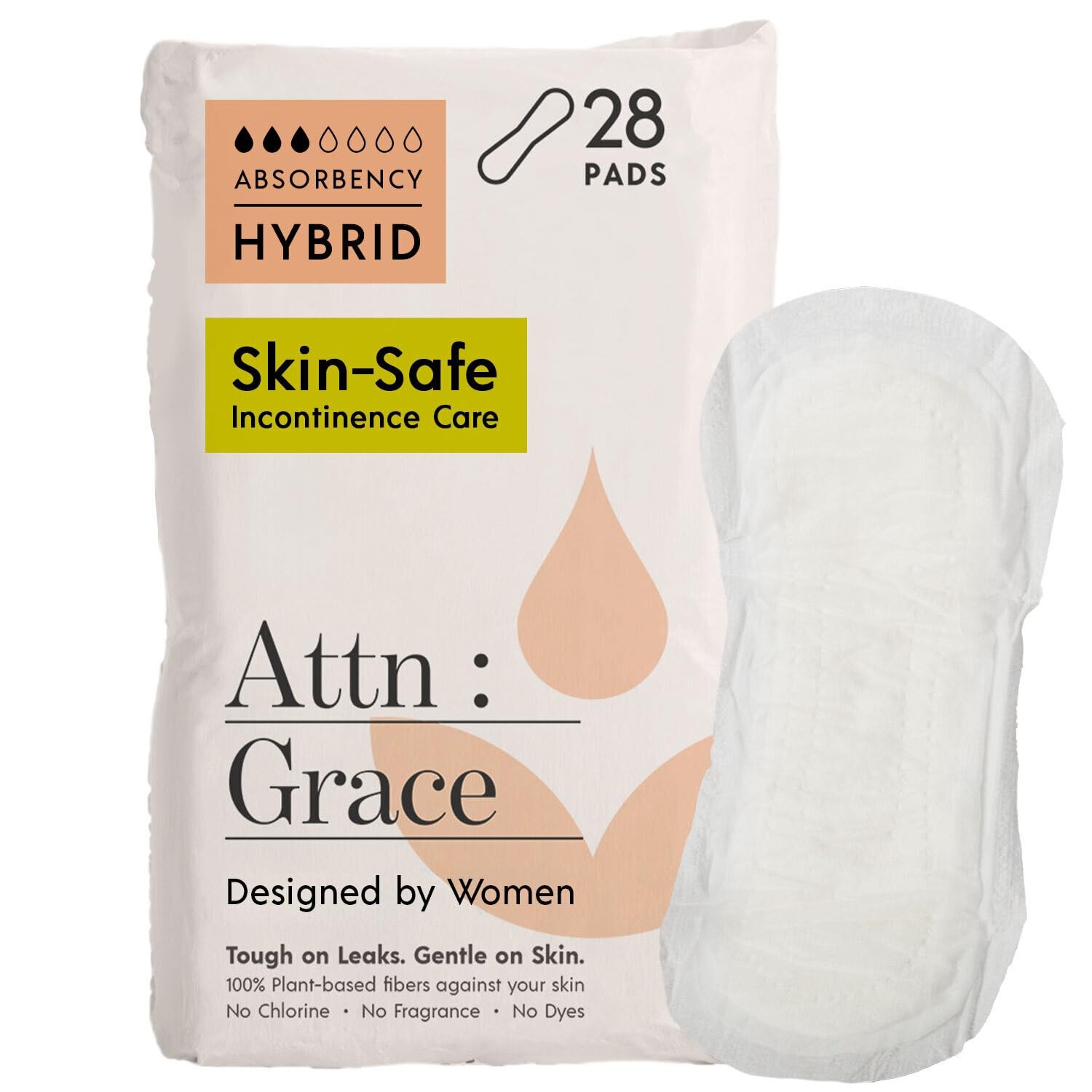 Attn Grace Hybrid Incontinence Pads for Women 28 Pack Plant Based High Small