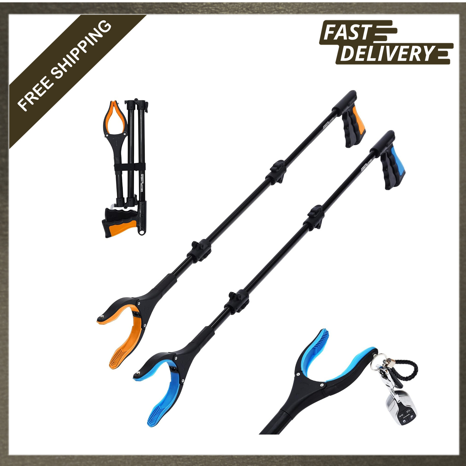 38 Inch Heavy Duty Reacher Tool with 360 Degree Rotating Head Foldable Pickup