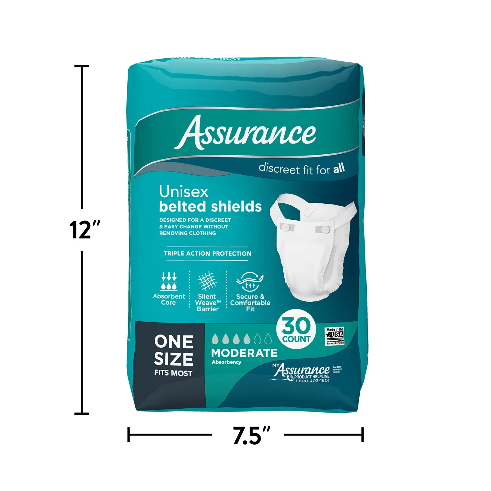 60 Count Assurance Incontinence Belted Shields Unisex Moderate Absorbency (2×30)