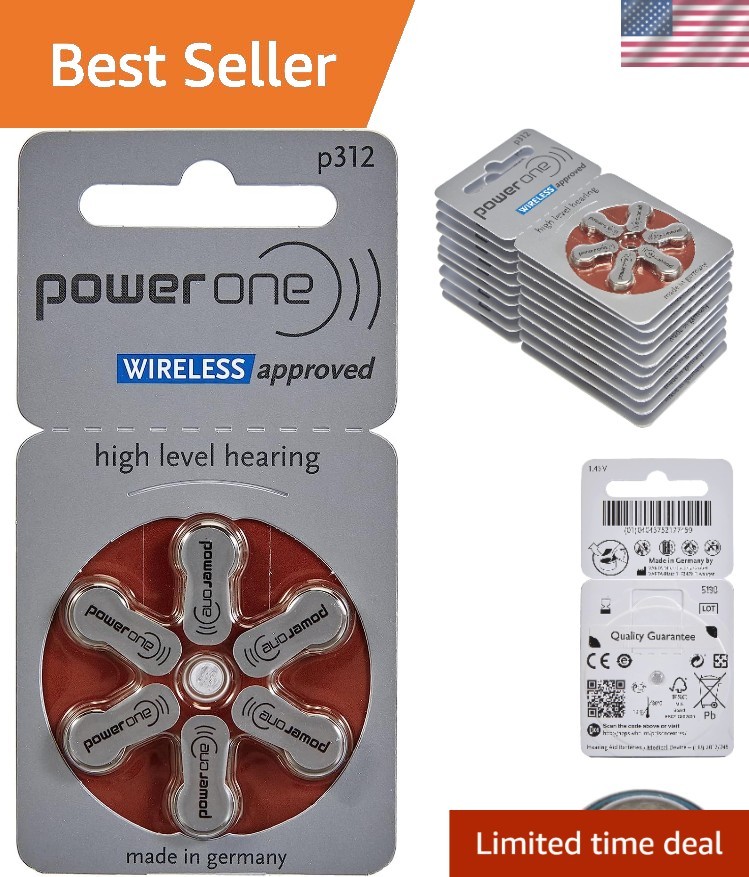 Zinc-Air Power One P312 Hearing Aid Batteries – 60 Pack for Reliable Use