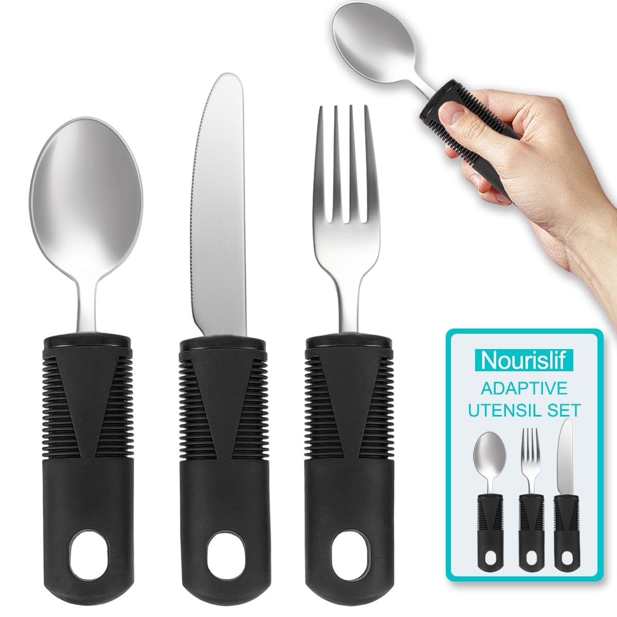 Weighted Utensil Set 3 Piece Easy Grip Adaptive Silverware For Tremors Arthritis