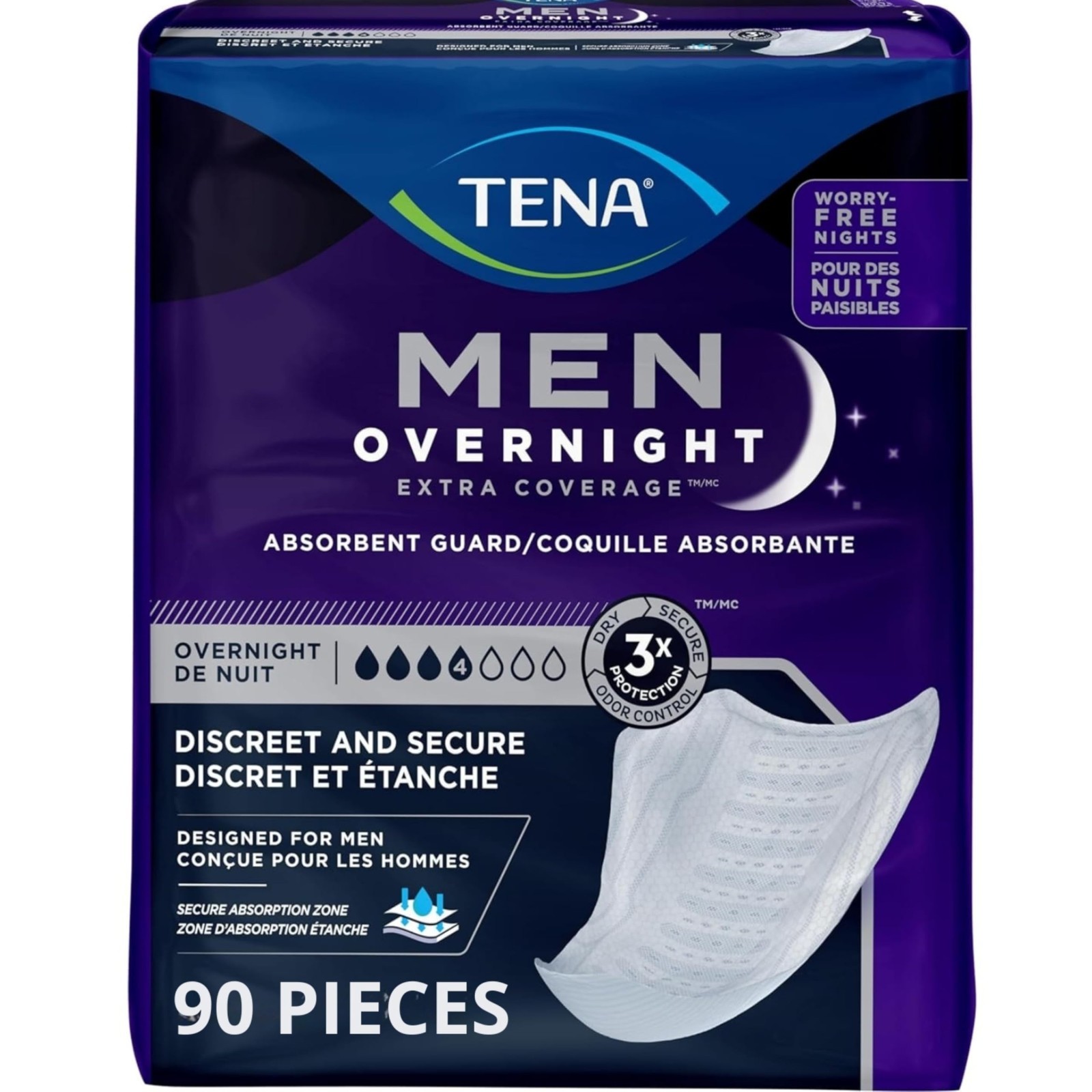 Incontinence Guards for Men – Overnight Absorbency, Odor Control, 90 Count