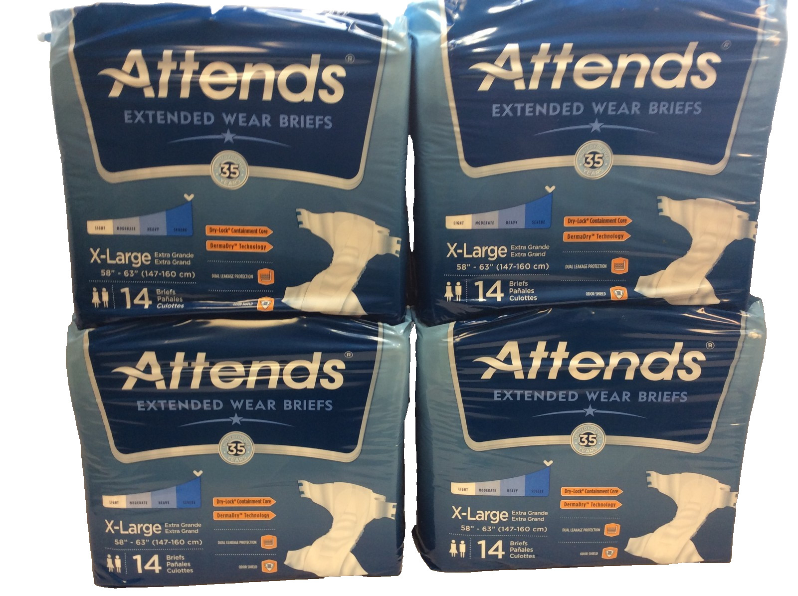 Attends Disposable Briefs X-Large 58″-63″ Waist, Tab Closure, Dry Lock, 56 Count