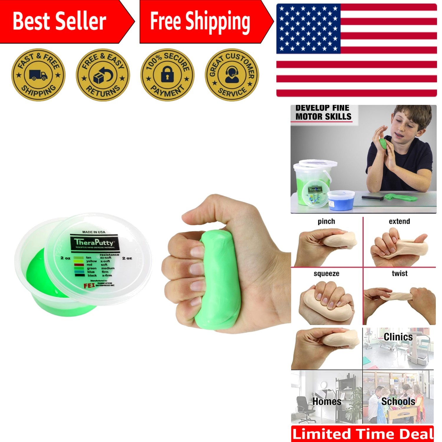 TheraPutty Plus 2oz Green Hand Exercise Putty – Strengthen, De-Stress & Rehab…