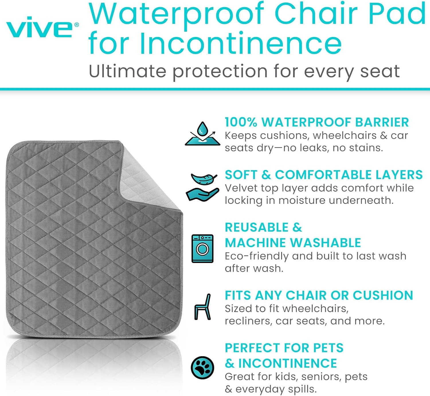 Sures Waterproof Chair Pads for Incontinence (22″ X 21″) – Washable, Waterproof