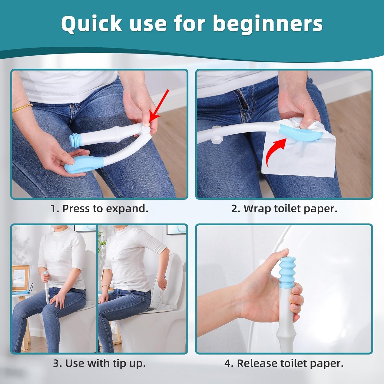 Portable Toilet Aids for Wiping – 15.7” Press to Fold Long Reach Comfort Bott…