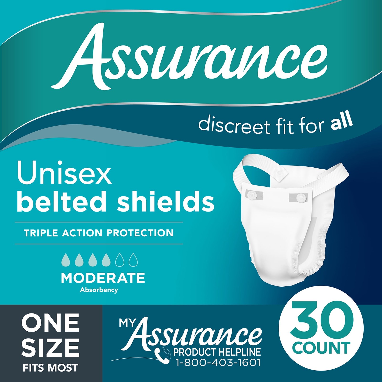 Assurance Unisex Incontinence Belted Shields, One Size Fits Most (30 Count)