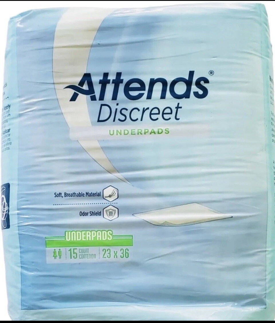 Attends Discreet Underpads 23″ by 36″ Soft Breathable Odor Shield 15 Count Soft