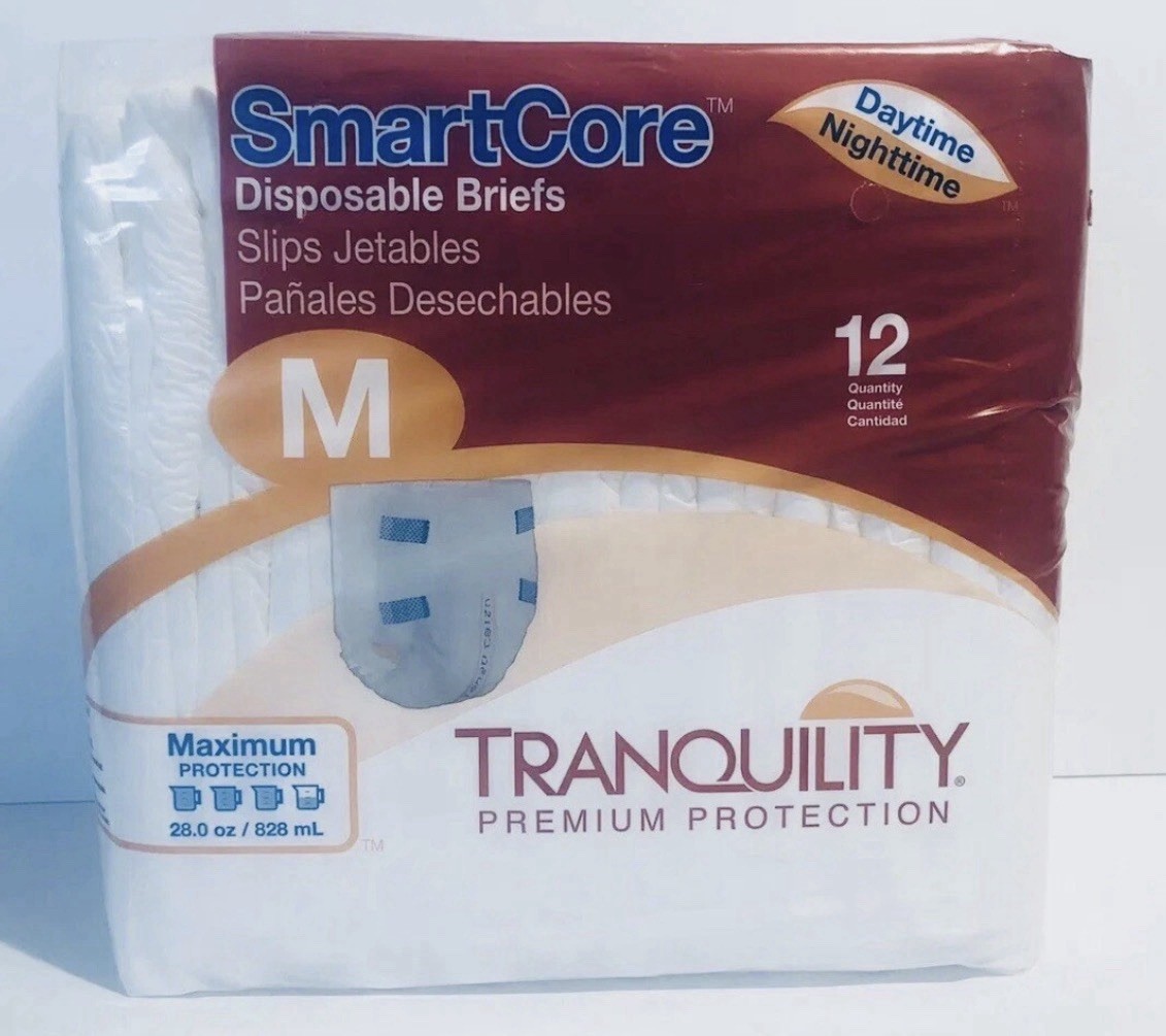 Tranquility SmartCore Disposable Briefs Adult Size Medium Diaper w/ Tabs Qty 12