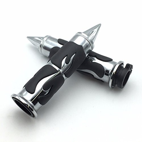 HK MOTO- Motorcycle Chrome Spike Comfort Rubber Flame Hand Grip 25mm 1″ 1 inch