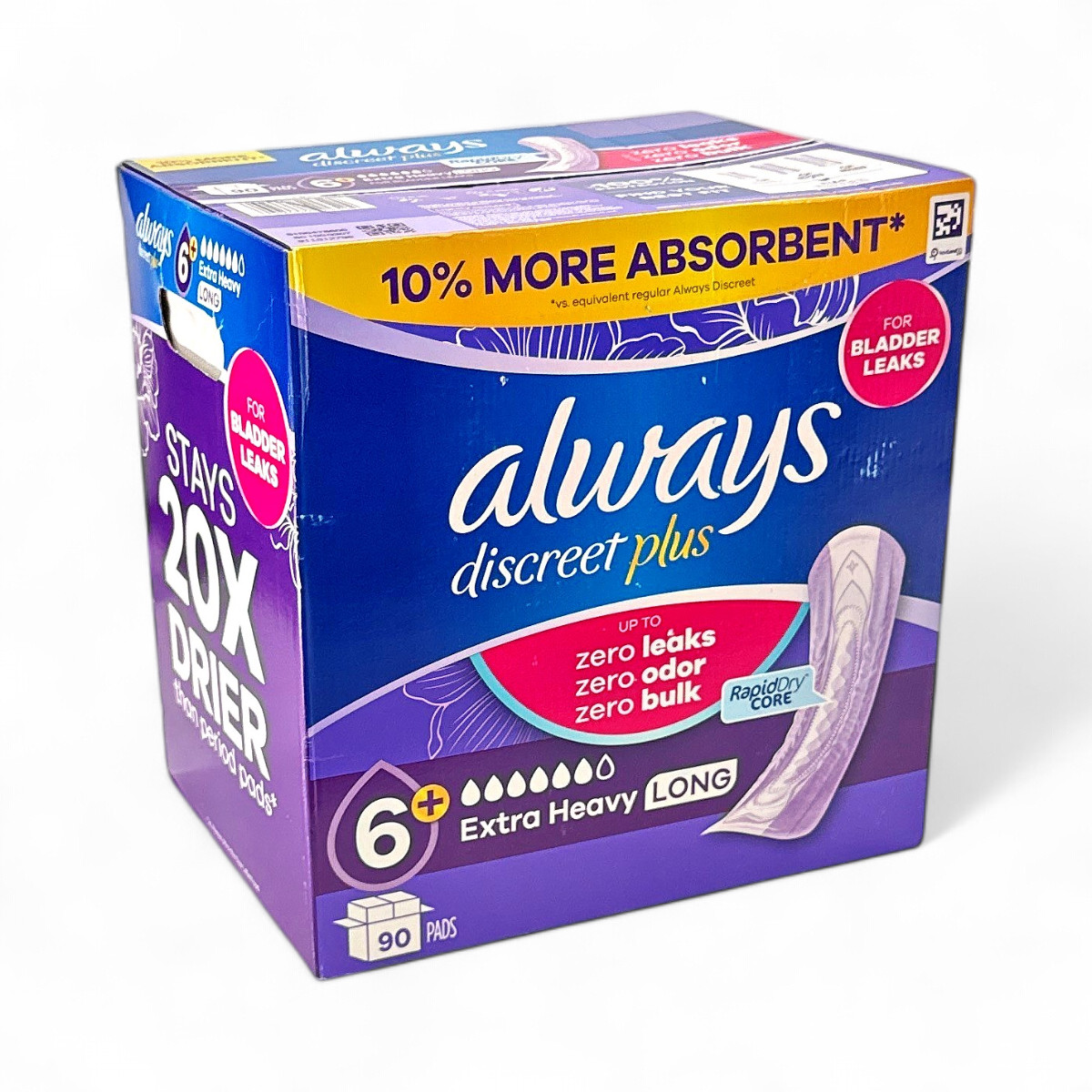Always Discreet Plus Incontinence Pads for Women 6+ Extra Heavy Long – 90 Count