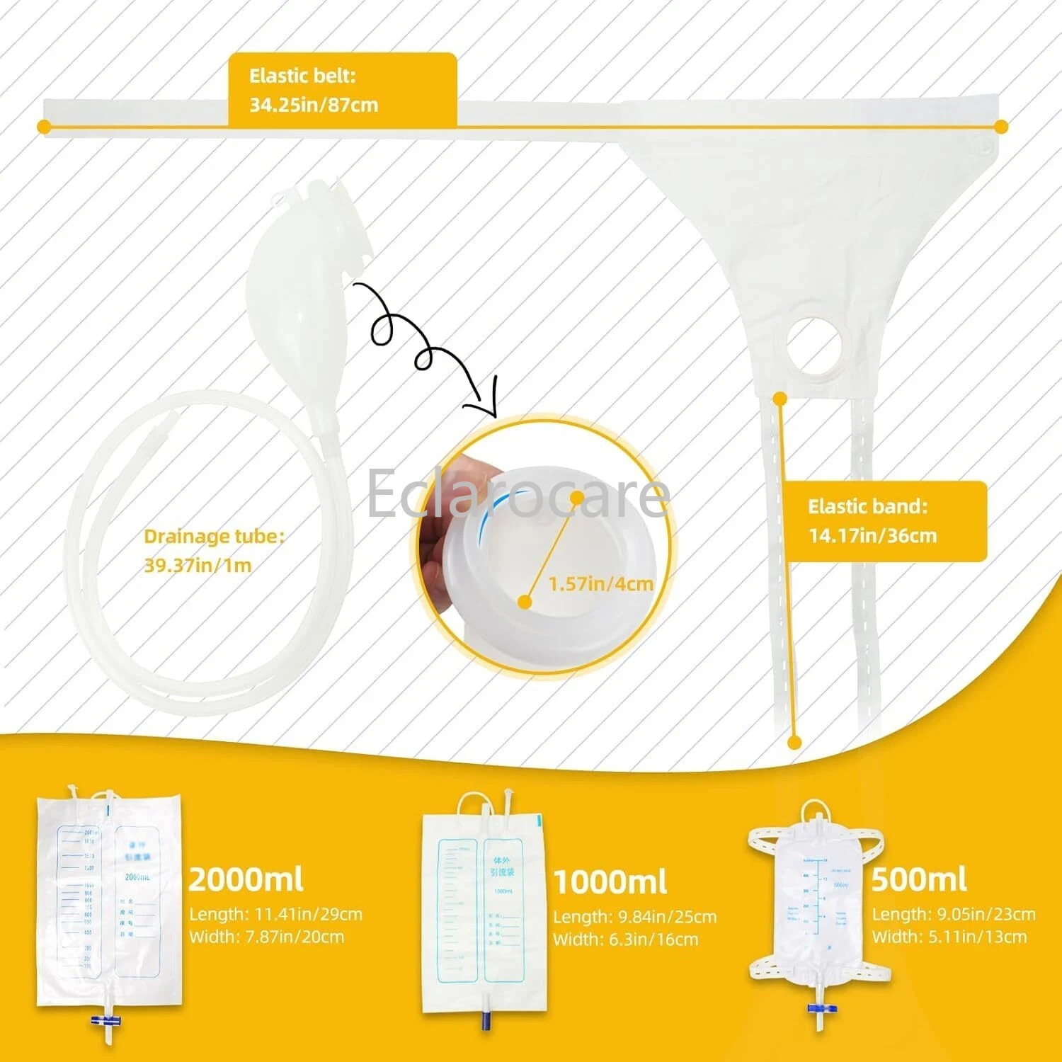 2000ml 1000ml 500ml Men Wearable Urinal Reusable Protable Silicone Urine Leg Bag