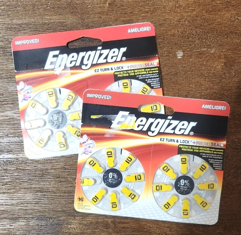 Energizer EZ Turn & Lock Hearing Aid Batteries AZ10DP-16~SIZE 10