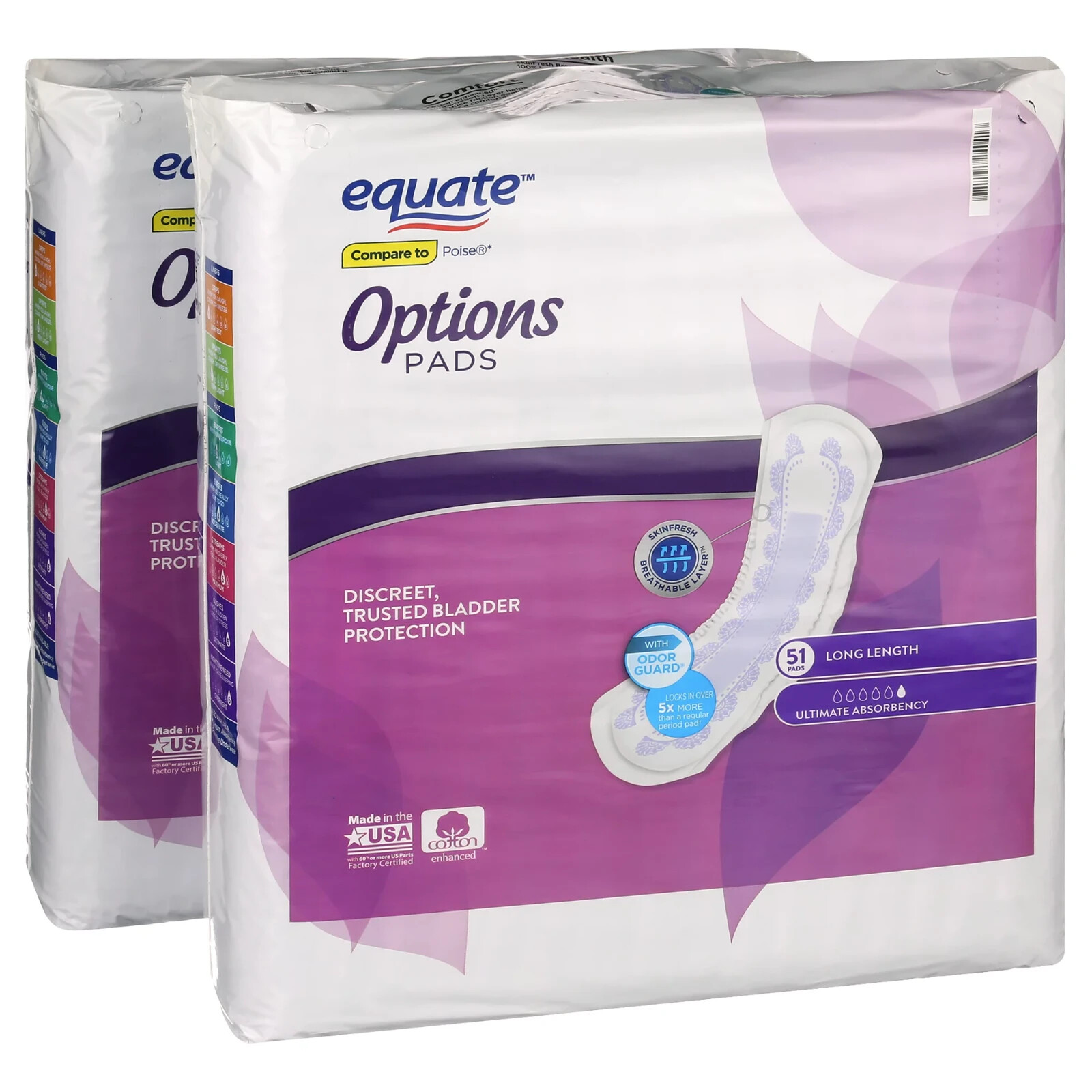 Equate Options Incontinence Pads for Women, 204ct, Ultimate-Long